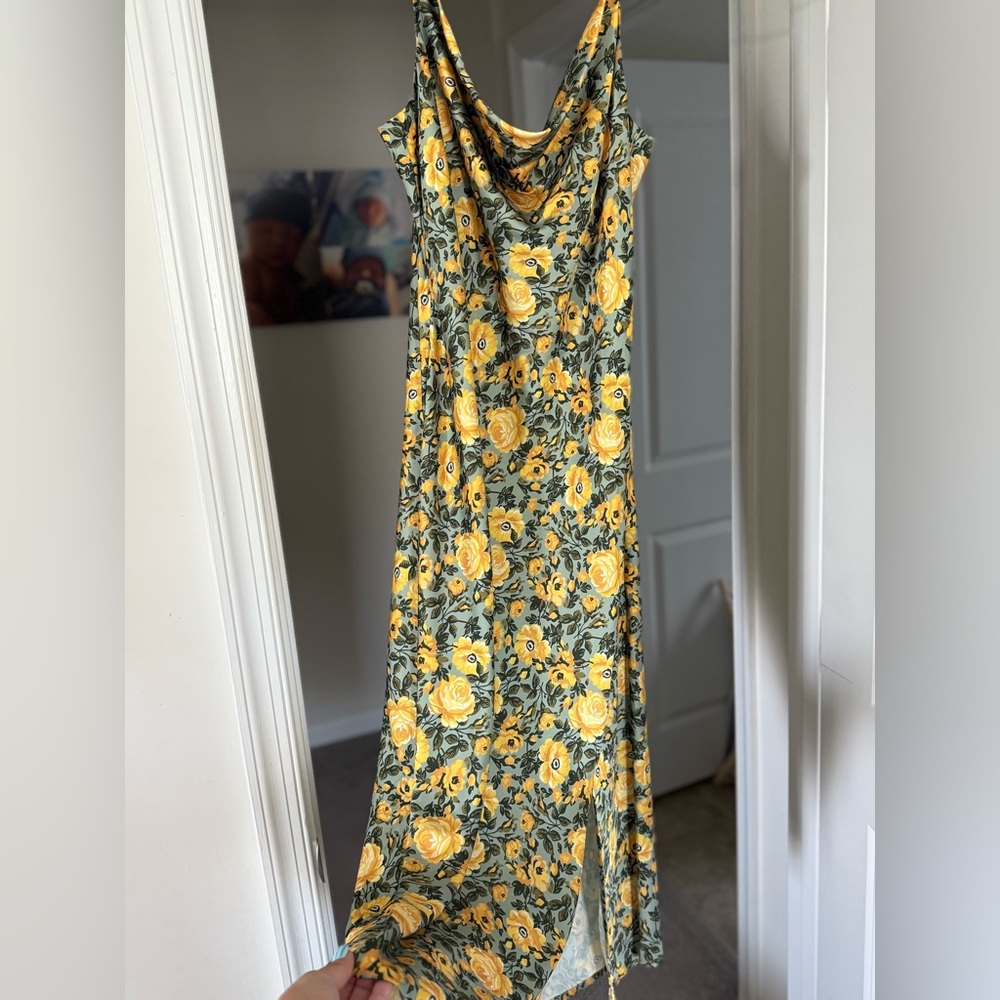 Floral Yellow and Green Maxi Dress